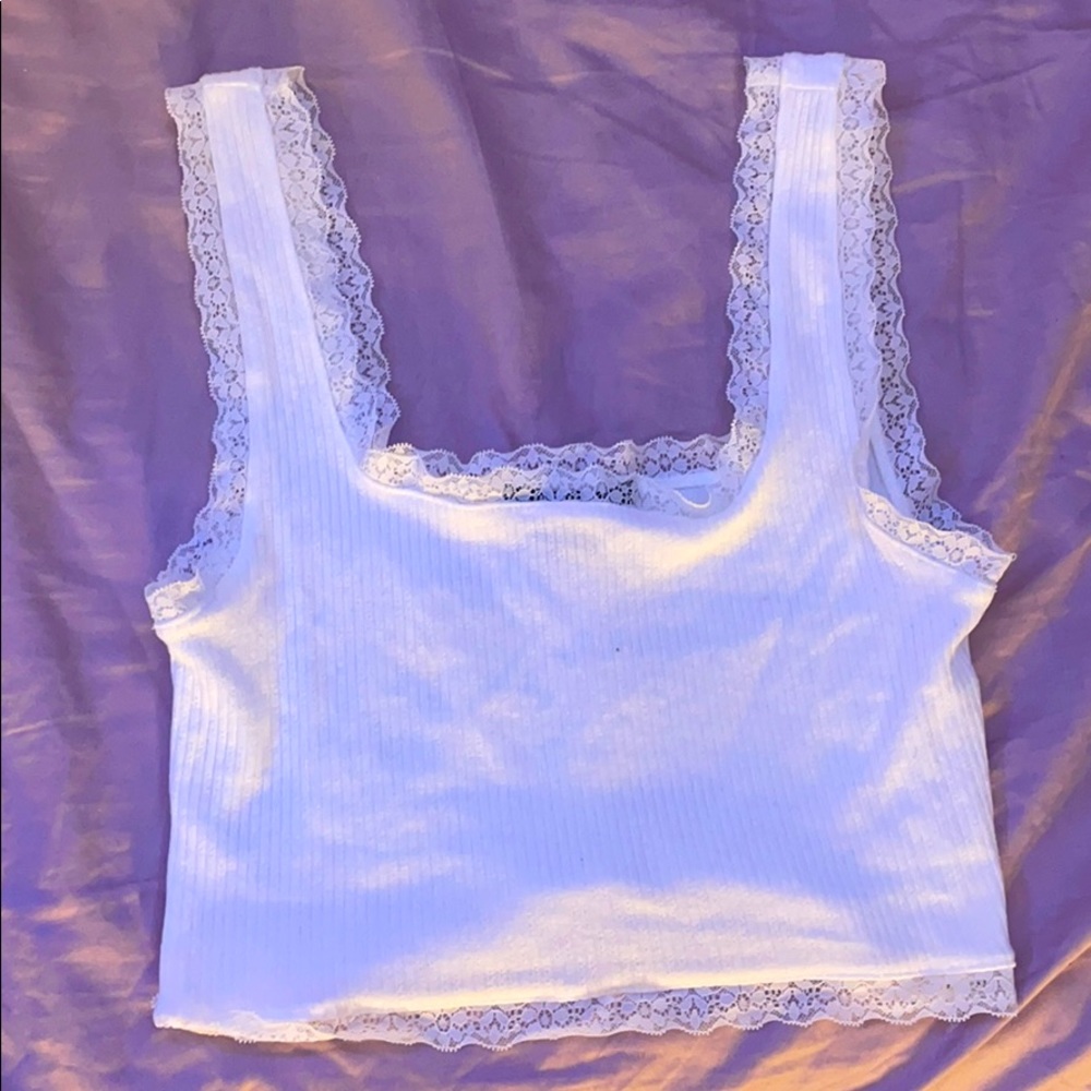 Forever21 white laced cropped tank top